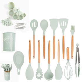 33pcs Set Wooden Handle Silicone Kitchen Utensils 33 Pieces Set Silicone Spoon Shovel Kitchen Gadgets Set Silicone Kitchen Utensils - Light Green