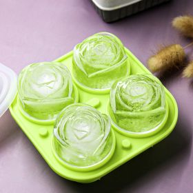 1pc Rose Shaped Ice Cube Tray; Silicone Ice Cube Mold; Kitchen Gadget - Light Green