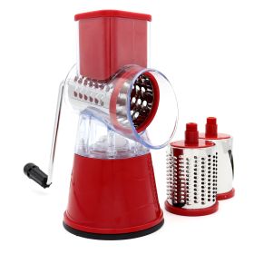 1pc; Rotary Cheese Grater; Kitchen Mandoline Vegetable Slicer With 3 Interchangeable Blades - Red