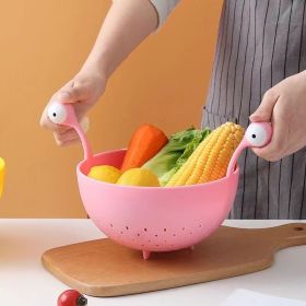 1pc Kitchen Strainer - Big-Eyed Monster Design BPA-Free Food Strainer For Fruits And Pasta - Fun And Safe - Pink