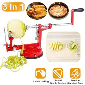 3In 1 Apple Peeler Manual Rotation Potato Fruit Core Slicer Kitchen Hand Cracking Corer - Red