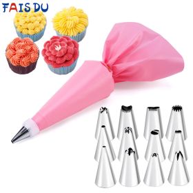 6-24 Pcs Set Pastry Bag and Stainless Steel Cake Nozzle Kitchen Accessories For Decorating Bakery Confectionery Equipment - 6pcs SET1 Pink