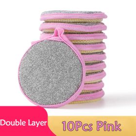 5/10pcs; Double Side Dishwashing Sponge Pan Pot Dish Wash Sponges Household Cleaning Tools Kitchen Tableware Dish Washing Brush - 10Pcs Pink