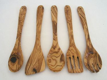 Olive Wood Kitchen Servers Set -5 pcs - As shown