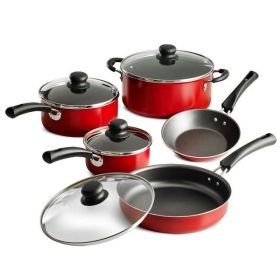 9-Piece Non-Stick Cookware Set - Red