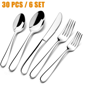 30 Pieces Silverware Set with Serving Set, Stainless Steel Modern Flatware, Service for 6 - GPED