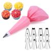 6-24 Pcs Set Pastry Bag and Stainless Steel Cake Nozzle Kitchen Accessories For Decorating Bakery Confectionery Equipment - 12pcs SET6 Pink