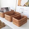 3pcs Hand-Woven Rattan Wicker Basket Fruit Tea Snack Bread Basket Cosmetic Rectangular Storage Box Household Kitchen Room Supply - 1pcs medium - China