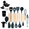 33pcs Set Wooden Handle Silicone Kitchen Utensils 33 Pieces Set Silicone Spoon Shovel Kitchen Gadgets Set Silicone Kitchen Utensils - Red