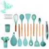 33pcs Set Wooden Handle Silicone Kitchen Utensils 33 Pieces Set Silicone Spoon Shovel Kitchen Gadgets Set Silicone Kitchen Utensils - Light Green